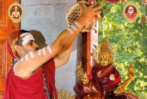 Jagadguru Sri Sri Sri Vidhushekhara Bharati Mahaswamiji performing Prathishtha Kumbhabhisheka of Goddess Sharadamba at Teetwal, Kashmir